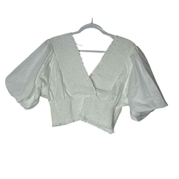 Abercrombie & Fitch Tops - Abercrombie & Fitch Top Women XL White puff Sleeve Crop Stretch Formal Party